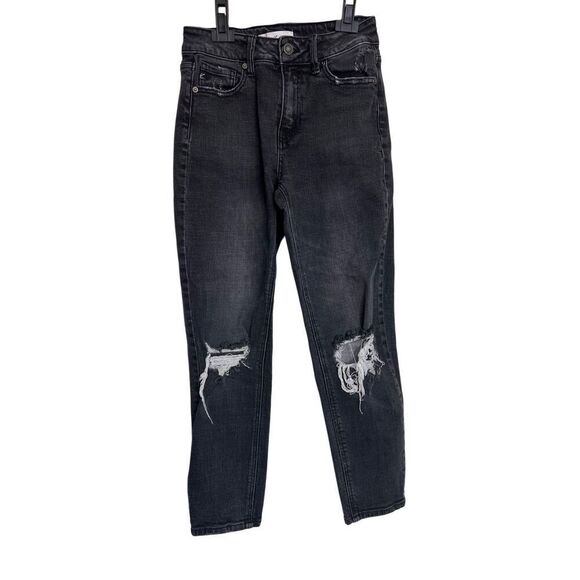 KanCan Distressed Ankle Jeans Womens Size 3/25 Black Cotton Blend Stretch Denim - Picture 1 of 10
